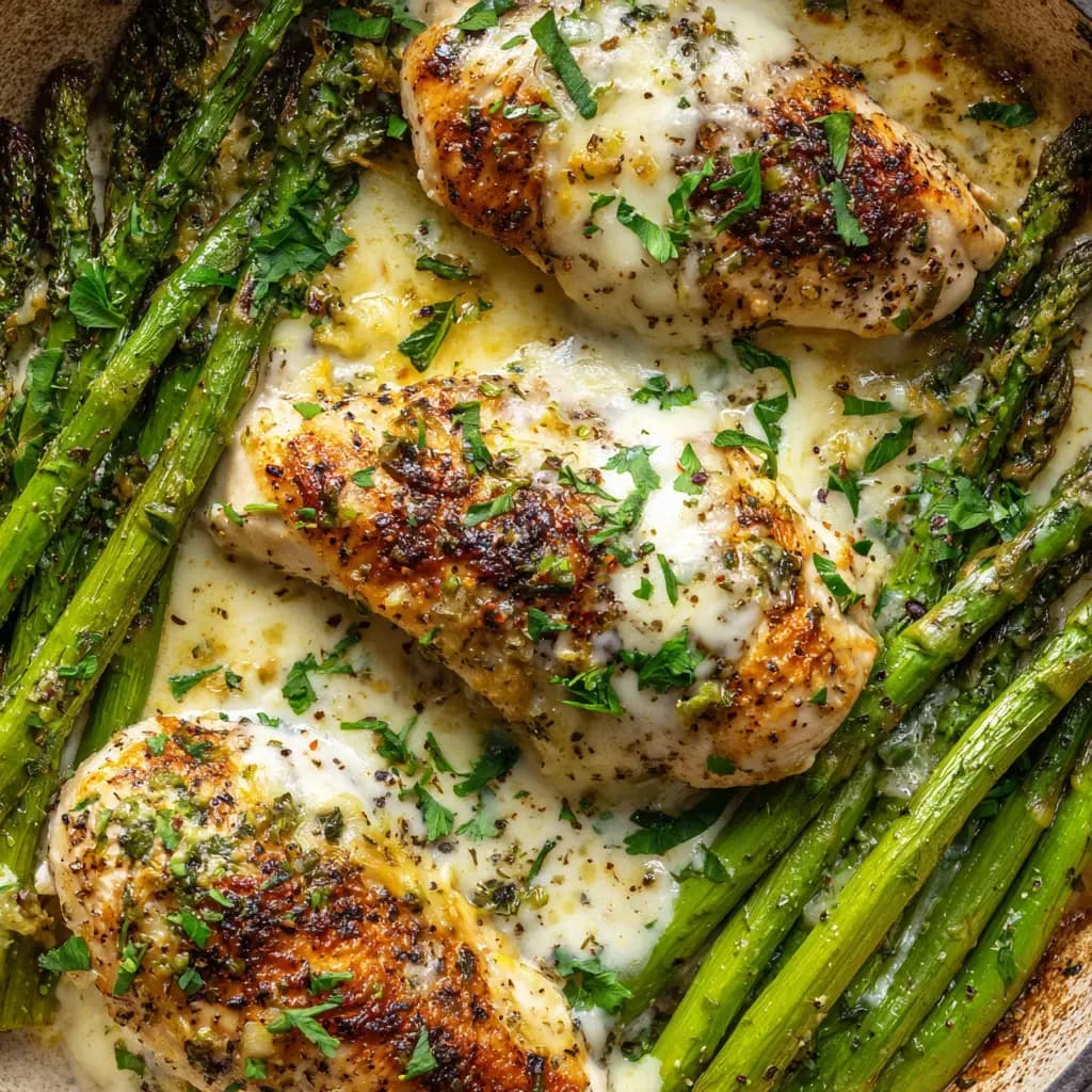 Creamy Baked Chicken and Asparagus with Mozzarella Cream Sauce
