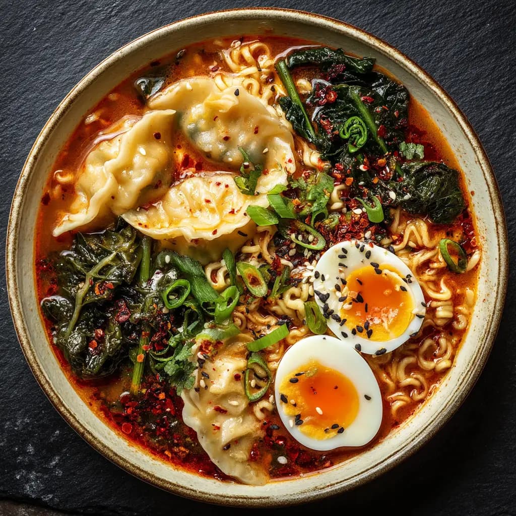Dumpling Ramen with Garlic Ginger Broth