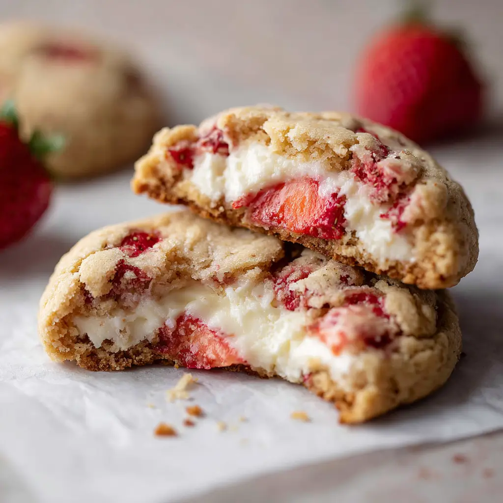 Strawberry Cheesecake Cookies with Fresh Strawberries