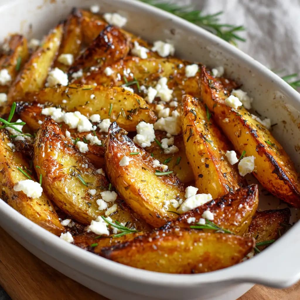 Crispy Greek Lemon Potatoes With Feta and Rosemary