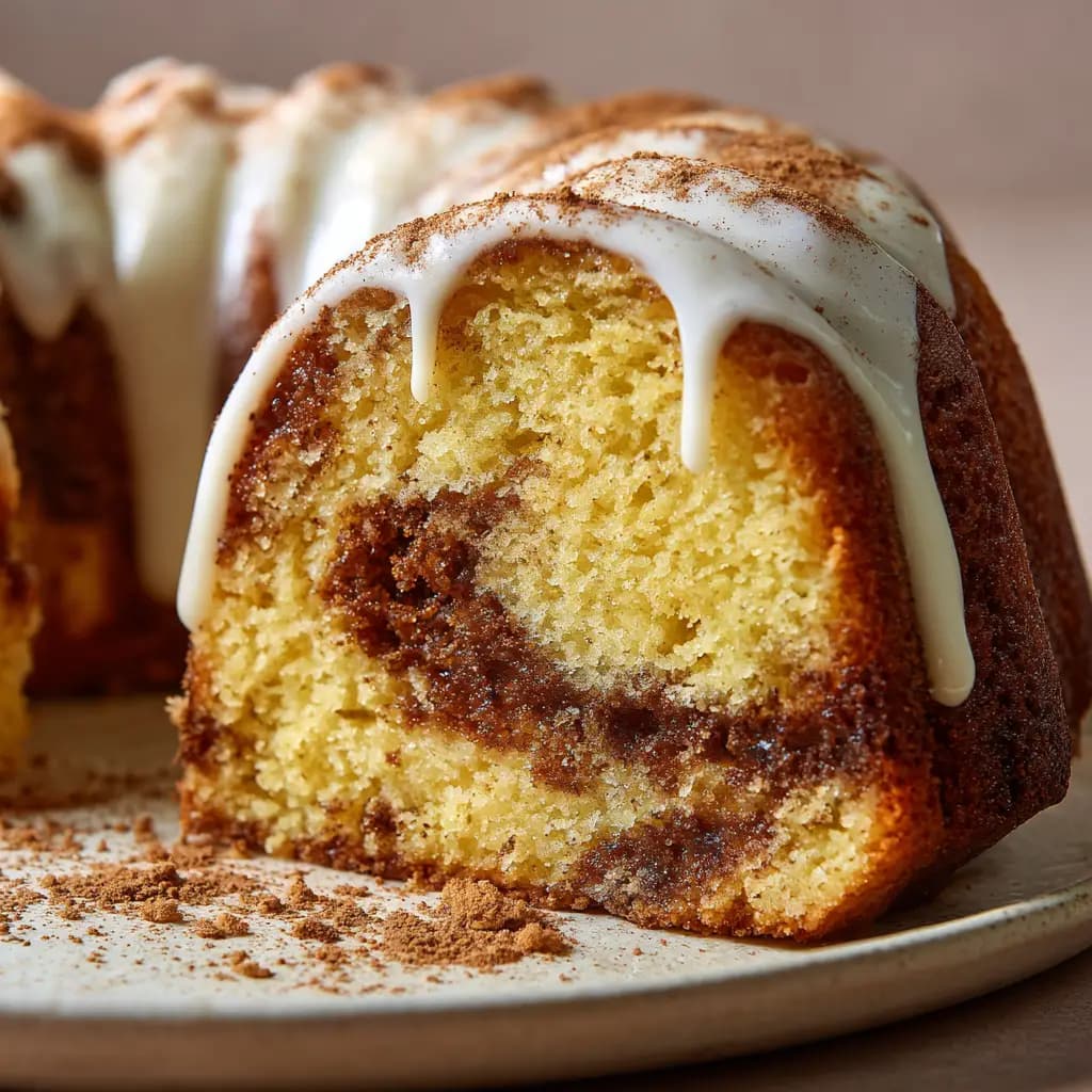 Cinnamon Swirl Sour Cream Bundt Cake with Vanilla Icing