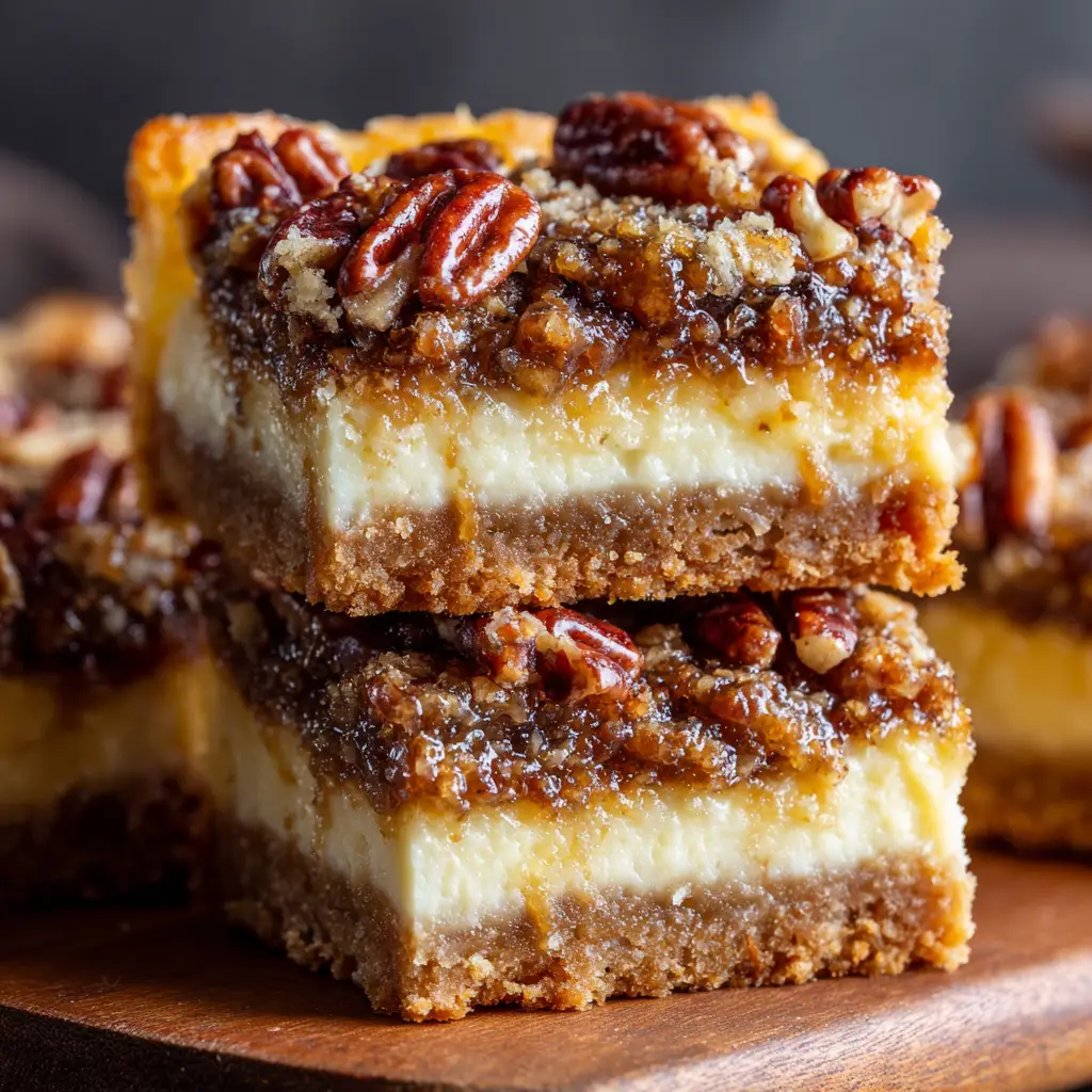 Pecan Pie Cheesecake Bars with Shortbread Crust