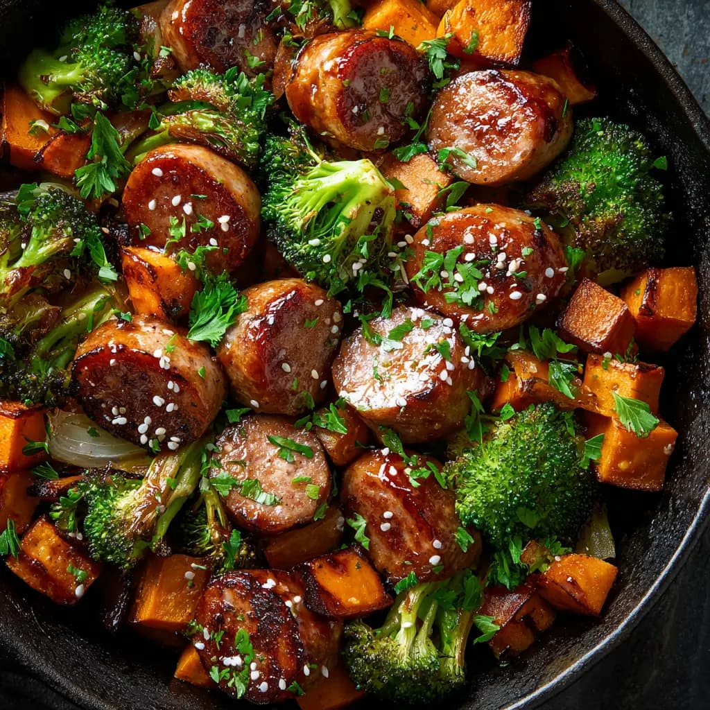 Honey Garlic Sausage and Sweet Potato Sheet Pan Dinner