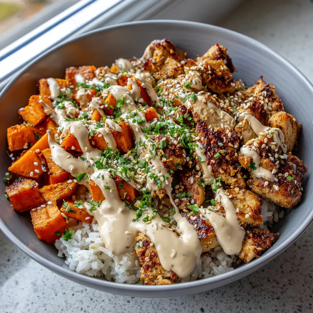 Chicken Sweet Potato Bowl with Tahini Sauce