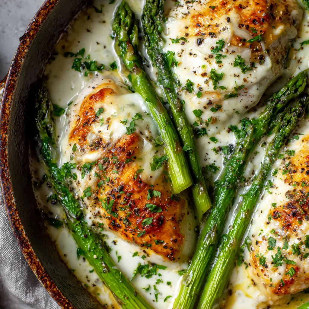 Creamy Baked Chicken and Asparagus with Mozzarella Cream Sauce