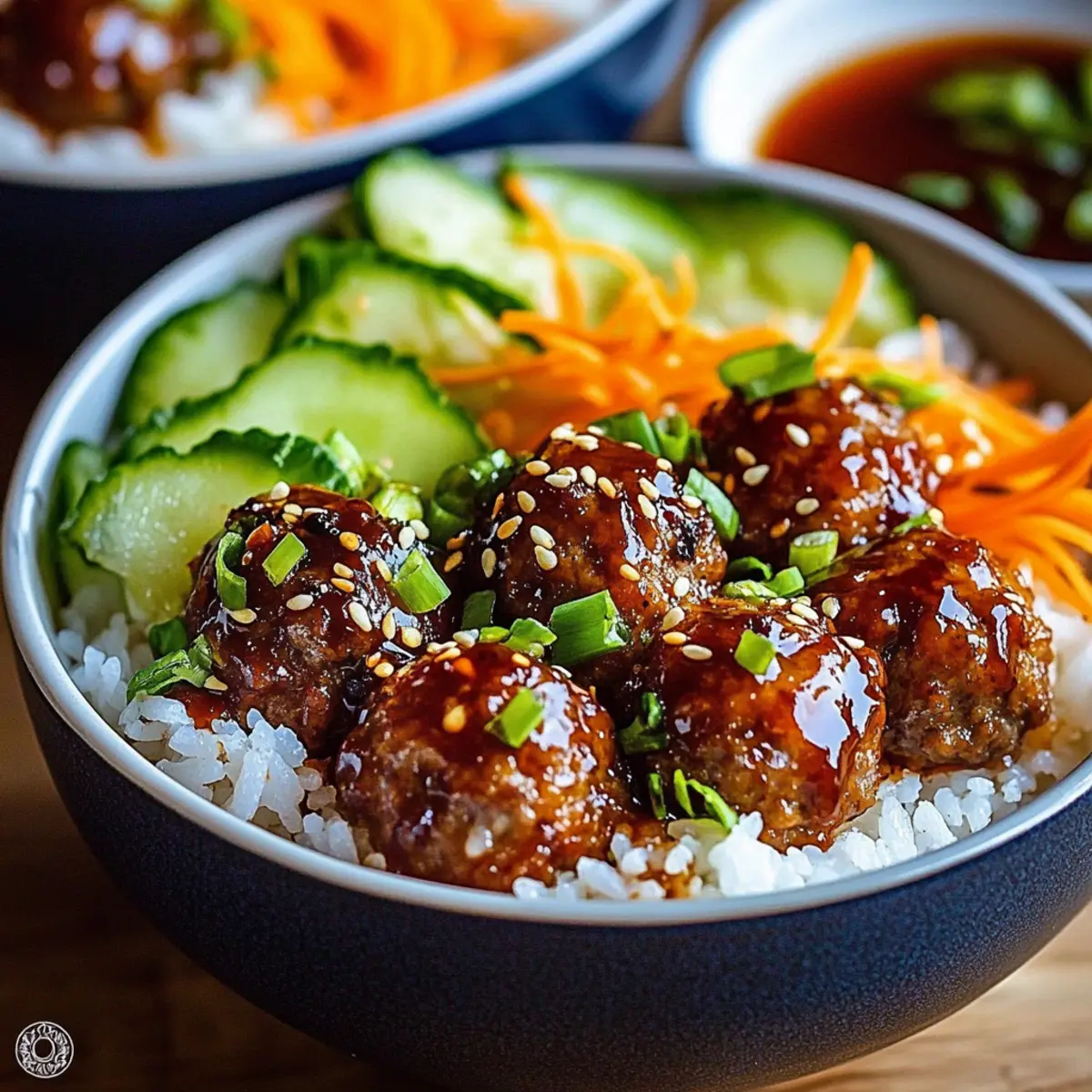 Korean BBQ Meatball Rice Bowls with Spicy-Sweet Glaze