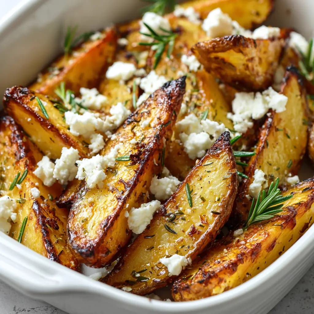Crispy Greek Lemon Potatoes With Feta and Rosemary