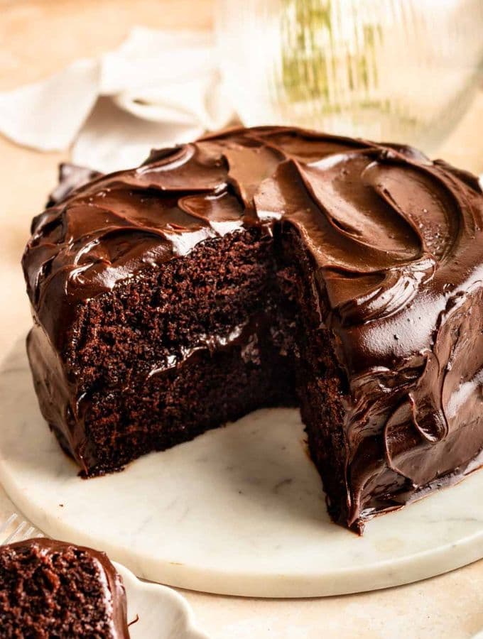Matilda's Chocolate Cake with Glossy Dark Chocolate Fudge Frosting