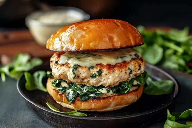 White Cheddar and Spinach Chicken Burgers with Tender Ground Chicken