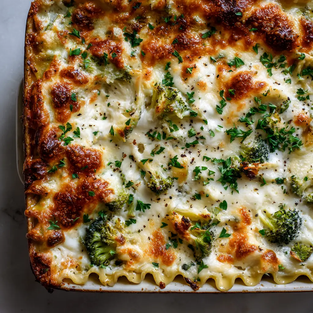 Loaded Veggie White Lasagna with Broccoli and Spinach