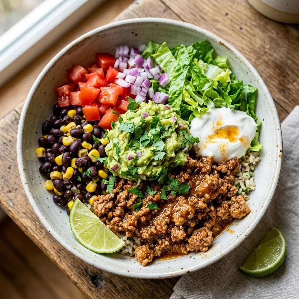 Ground Turkey Taco Bowls with Black Beans and Corn