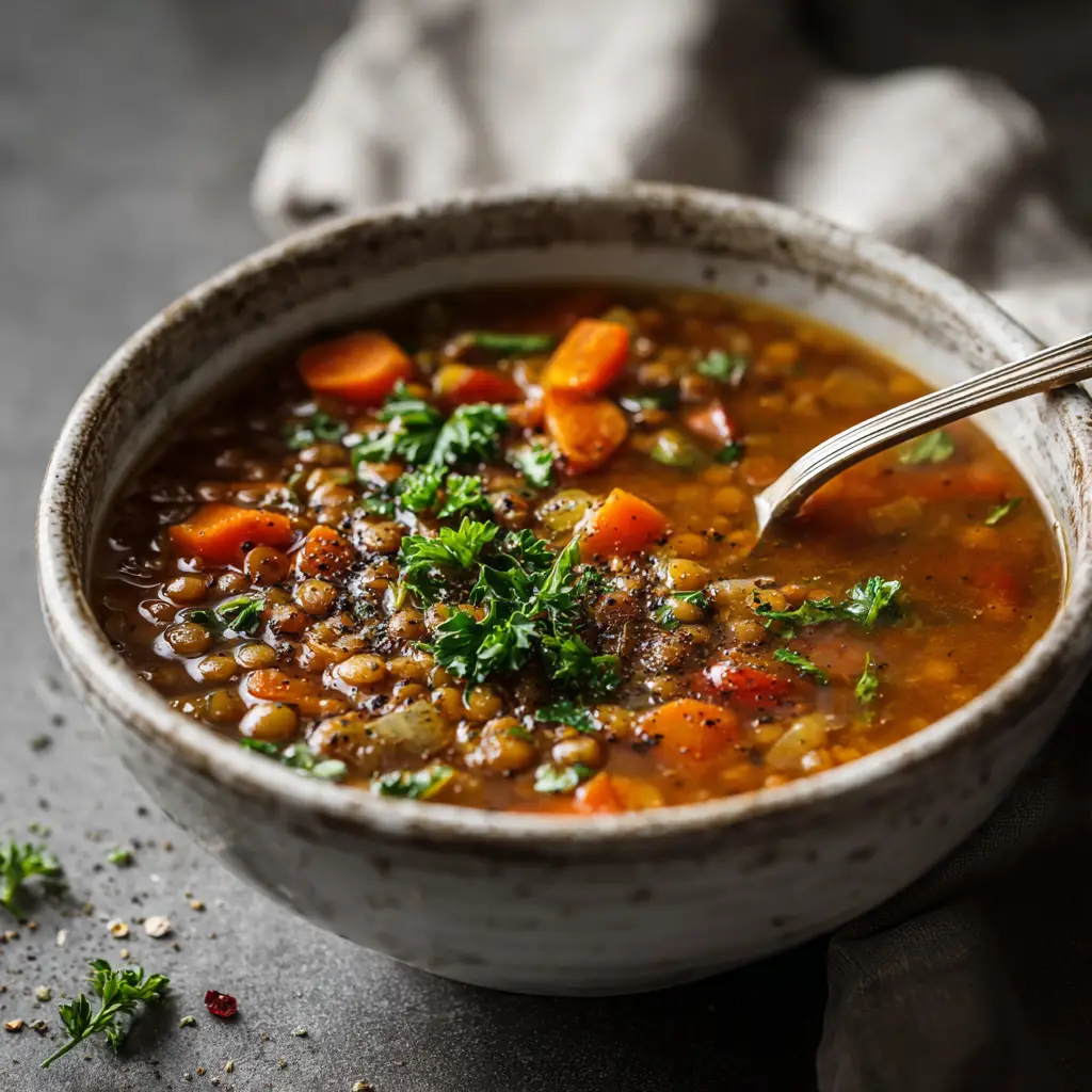 Lentil Soup Recipe with Brown Lentils and Diced Tomatoes