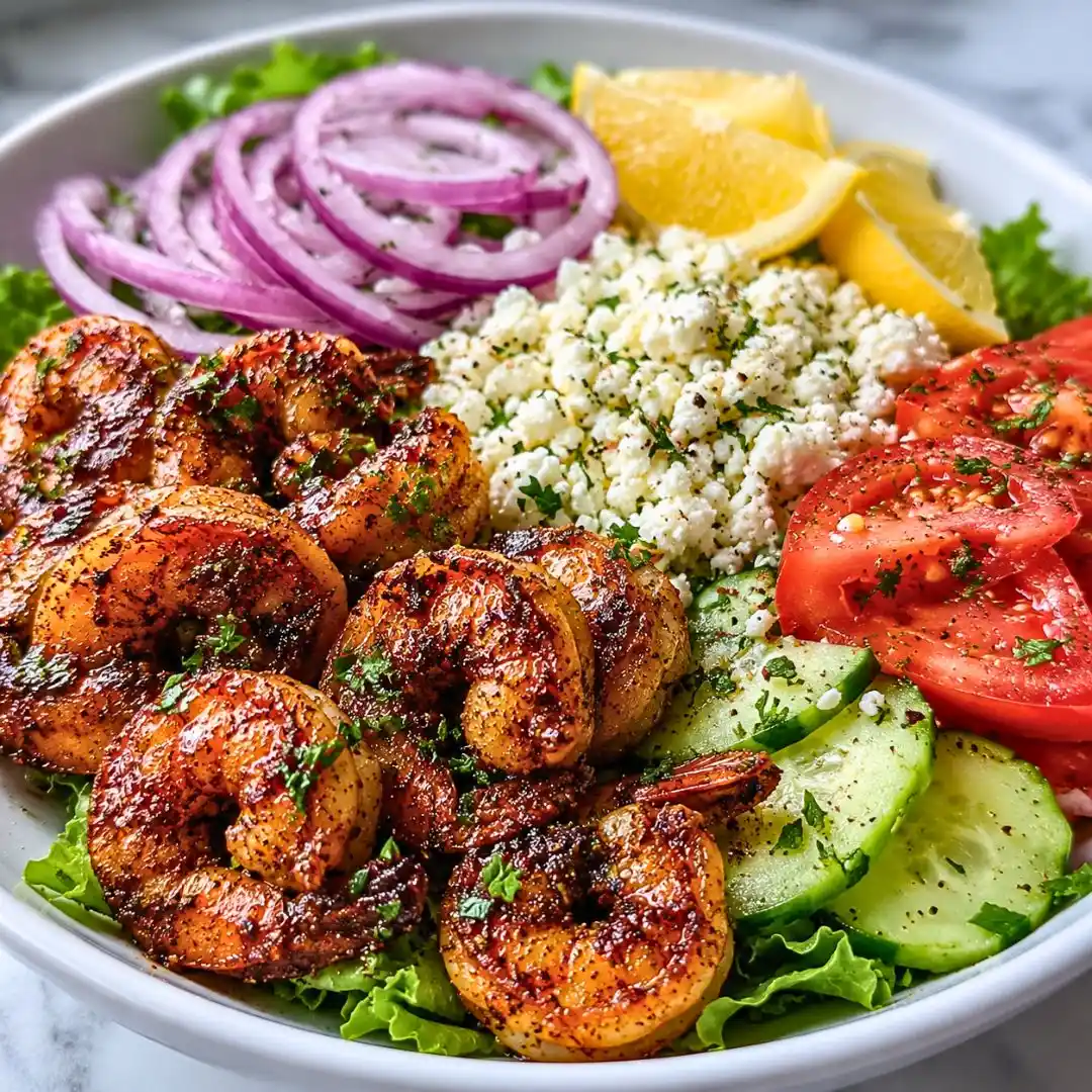 Greek Shrimp Mediterranean Bowl with Quinoa and Feta