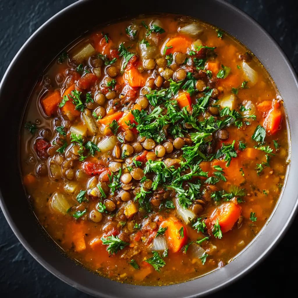 Vegetarian Lentil Soup with Lemon and Spinach