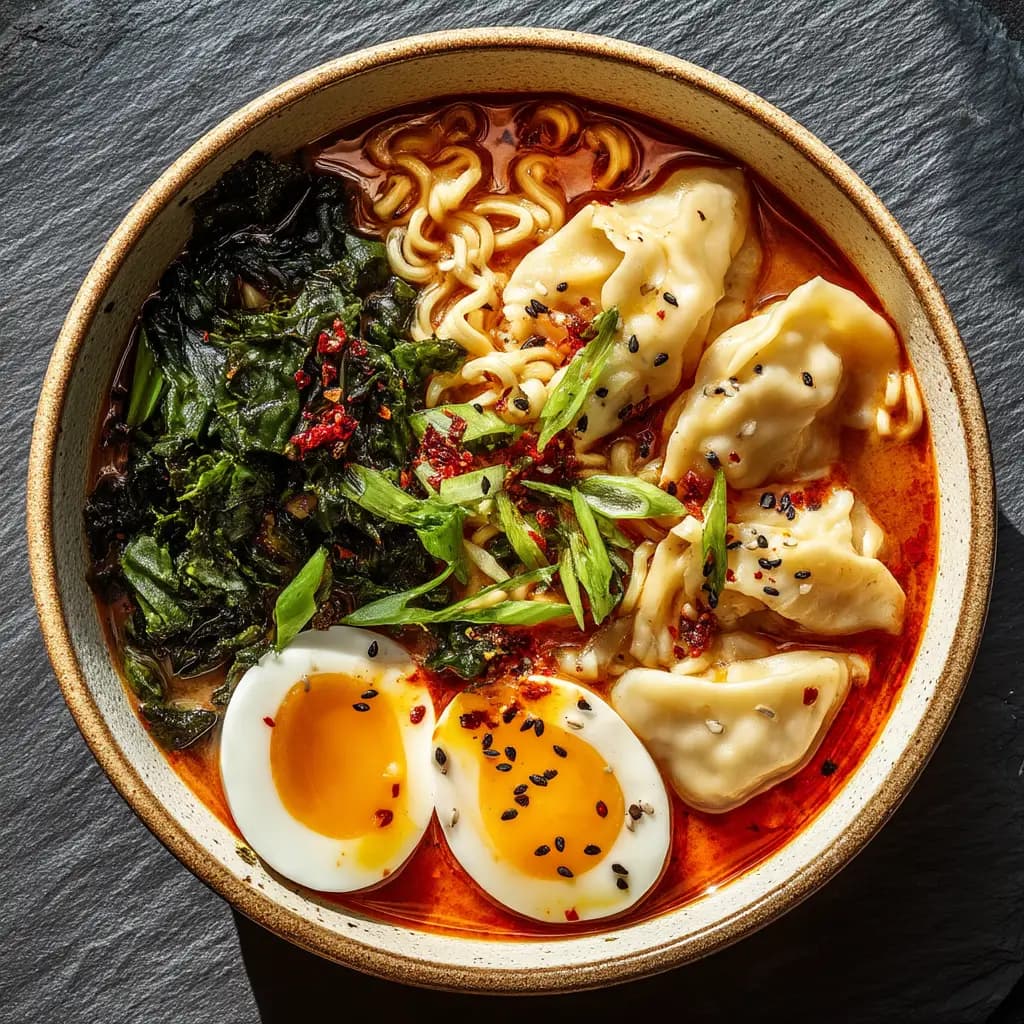 Dumpling Ramen with Garlic Ginger Broth