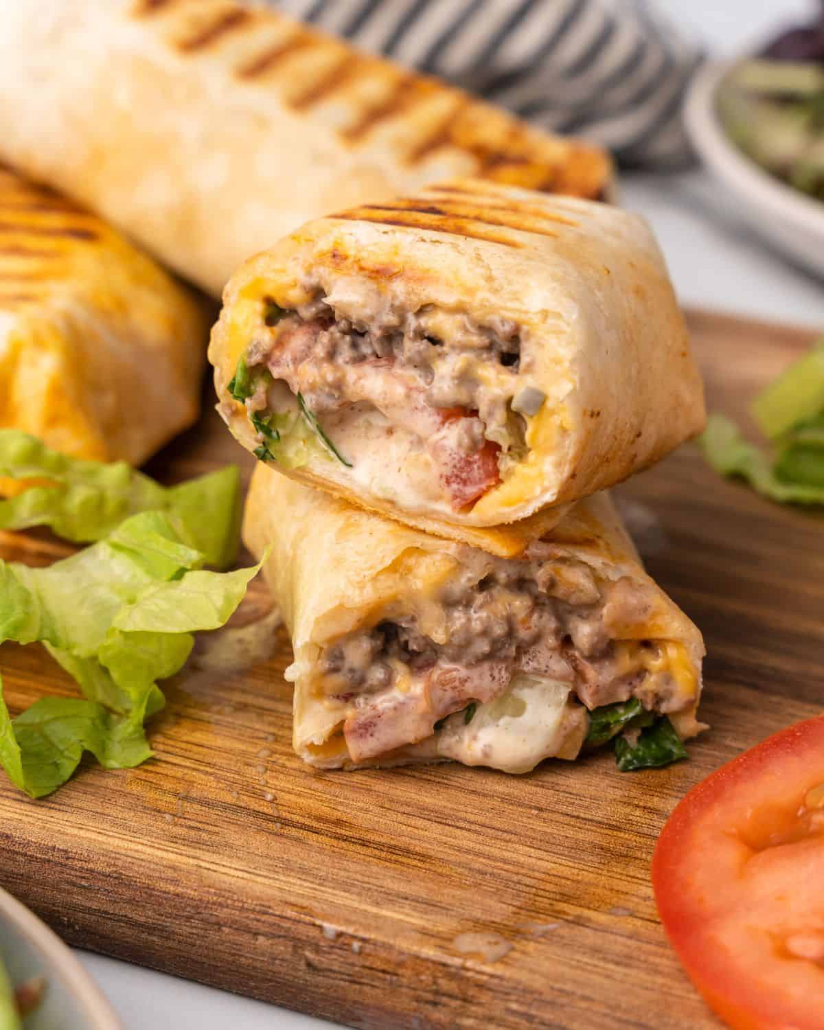Cheeseburger Wrap with Seasoned Beef and American Cheese