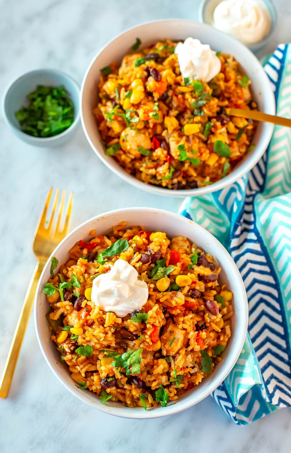 Instant Pot Chicken Burrito Bowls with Salsa, Black Beans, and Corn